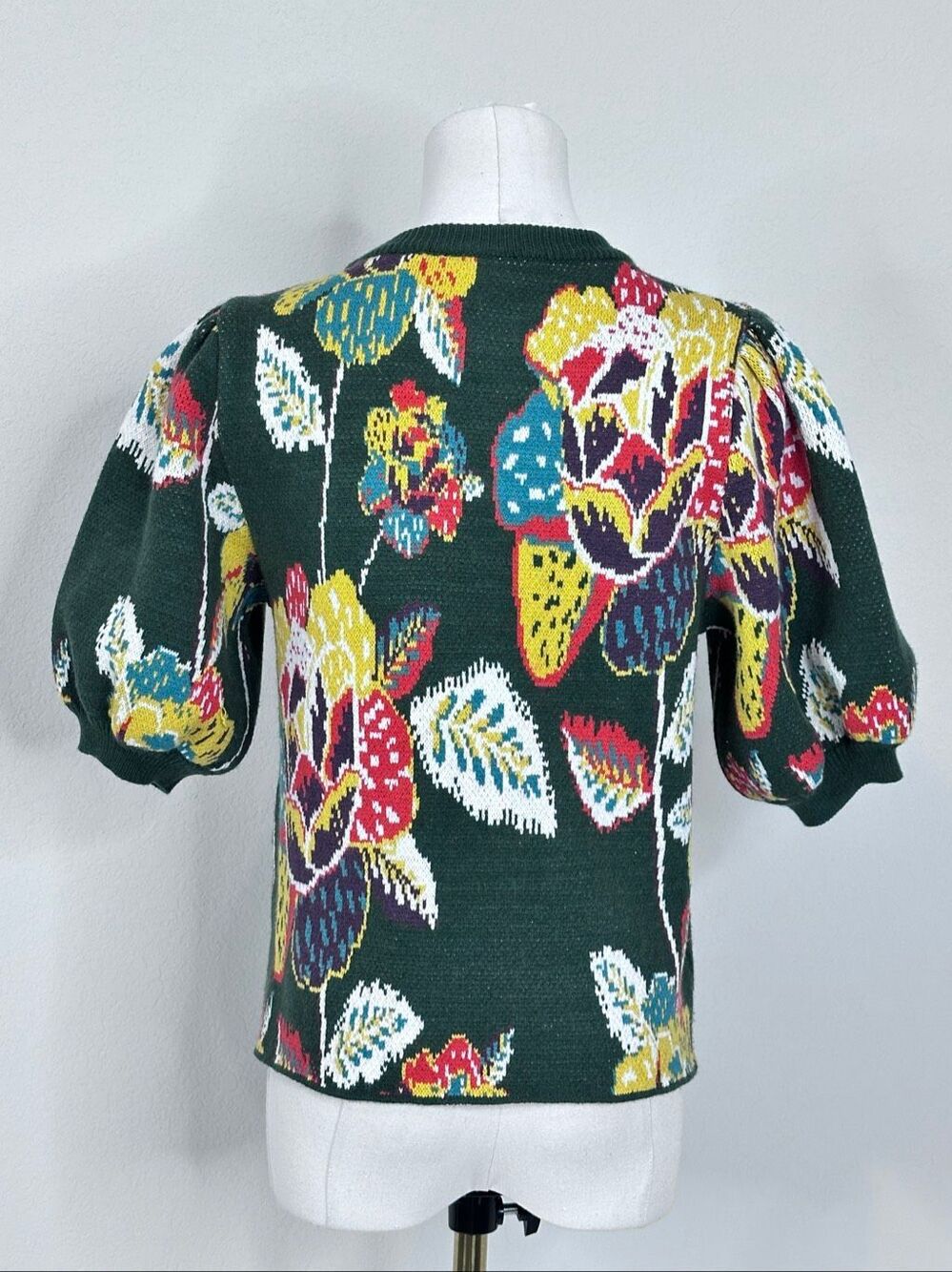 FARM Rio Anthropologie Margarita Floral Puff Sleeve Sweater M Cottage Artsy - Picture 13 of 16